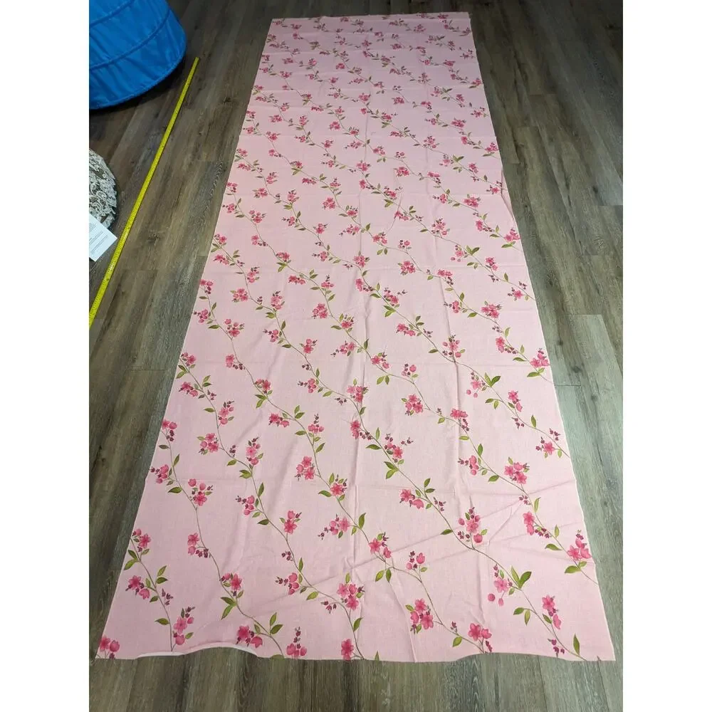 4 Yds Vintage 1980's Linen Cotton Blend Dusky Pink Floral Fabric Diagonal Vines